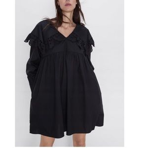 NWT Zara Black Ruffle Mini Long Sleeved Dress